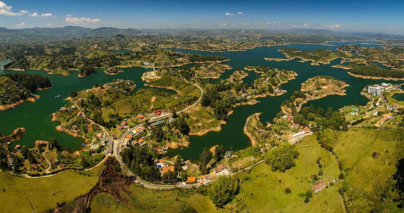 Beatiful landscape from Penol rock view point near town of Guatape, Colombia