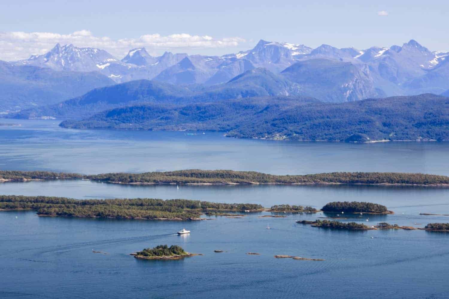 Molde in Norway, the sea and the mountains and a small harbor