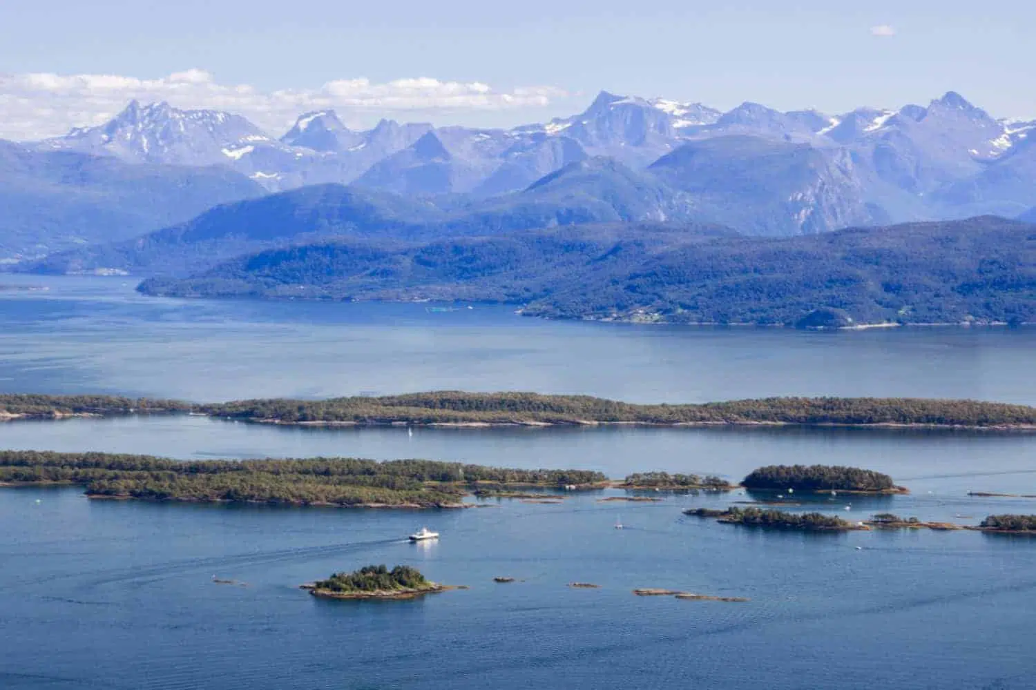 Molde in Norway, the sea and the mountains and a small harbor