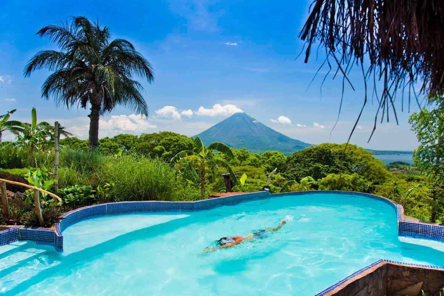 Nicaragua swimming pool + volcano