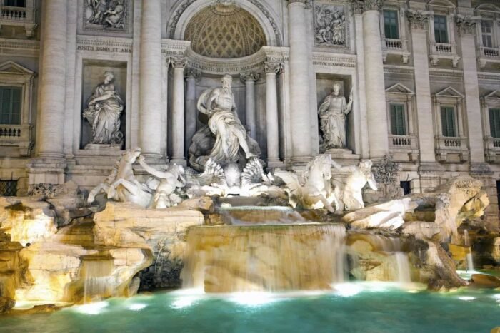 The most famous fountain in Rome is Fontana Di Trevi with 3 divine motives