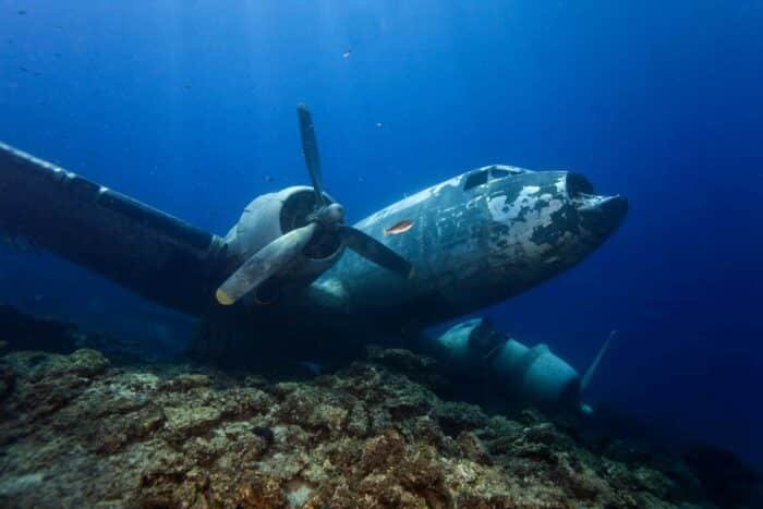 Maldives, dykkerferie aircraft vrag fra World War II. 