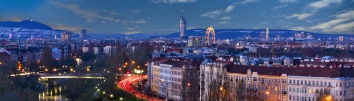 Alte Donau, danube valley vienna at night