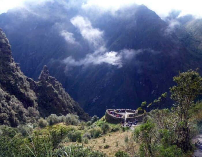 Inca trail to Machu Picchu, Peru, Circular ruins in Runkuraqay
