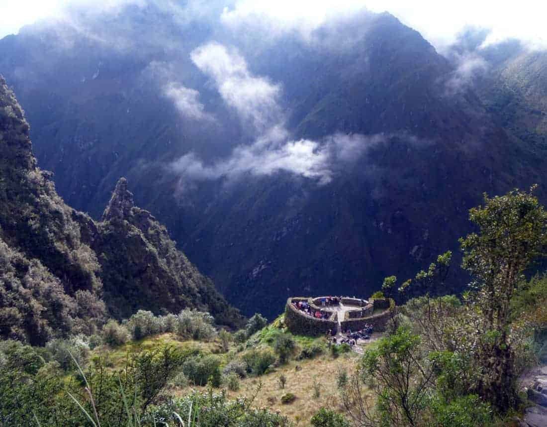 Inca trail to Machu Picchu, Peru, Circular ruins in Runkuraqay