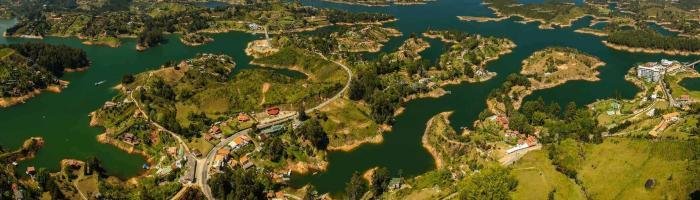 Beatiful landscape from Penol rock view point near town of Guatape, Colombia