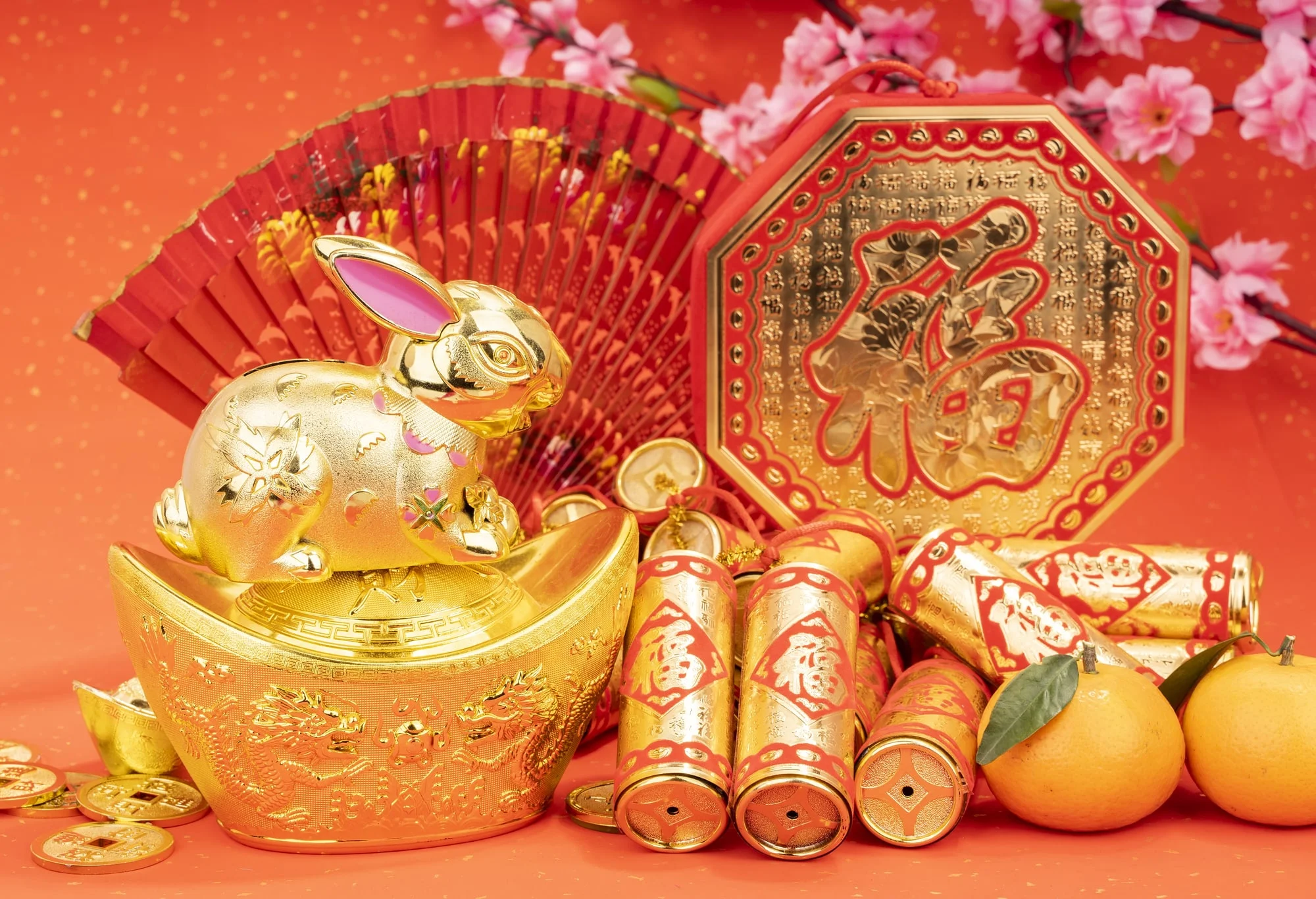 Vibrant 2021 decoration with tiger, flowers, and Lunar New Year festive elements.