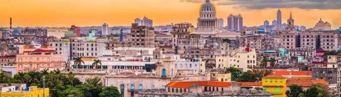 Havana, Cuba downtown skyline with the Capitolio at sunset.