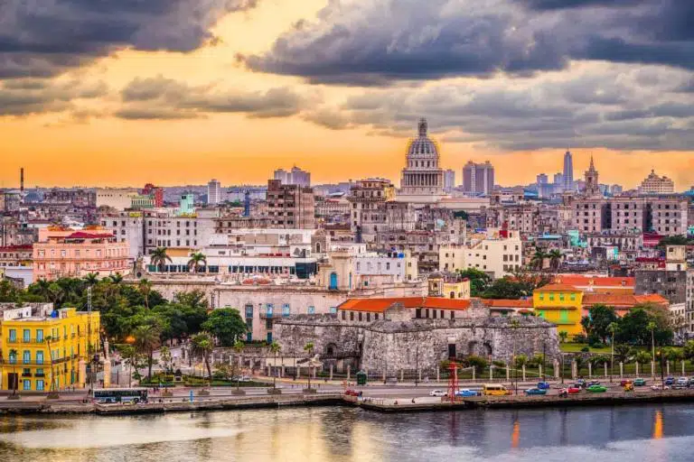 Havana, Cuba downtown skyline with the Capitolio at sunset.