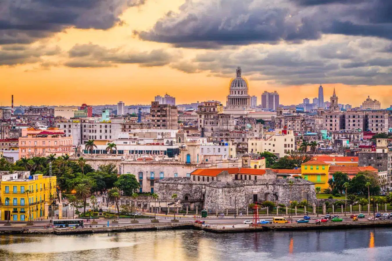 Havana, Cuba downtown skyline with the Capitolio at sunset.