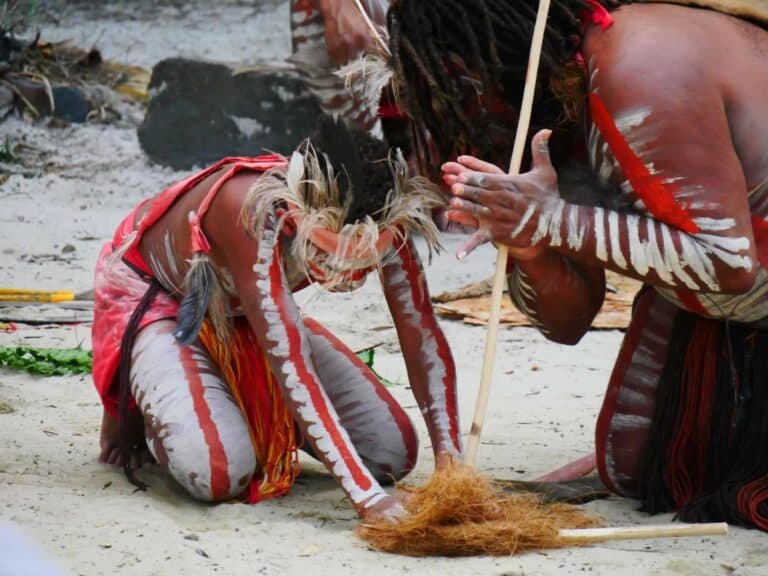 Aboriginals making fire in the bush culture australia