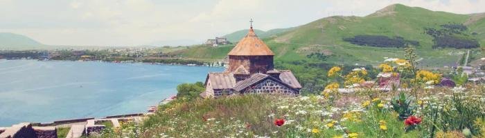 Travel highlights in Armenia.Lake Sevan and monestary