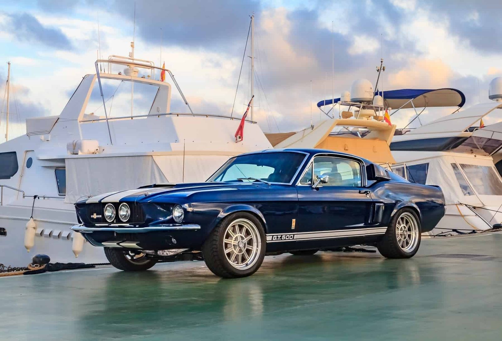 Classic rare American muscle car, vintage blue Ford Mustang She