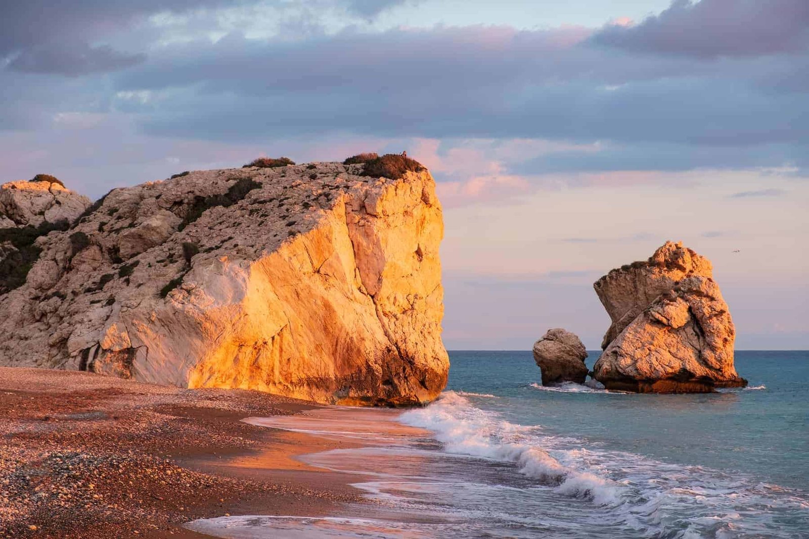Beautiful afternoon view of the beach around Petra tou Romiou, in Paphos, Cyprus. It is considered to be Aphrodite's birthplace in Greek mythology.
