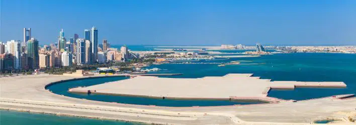 travel bahrain understand true — Bird view panorama of Manama city, Bahrain