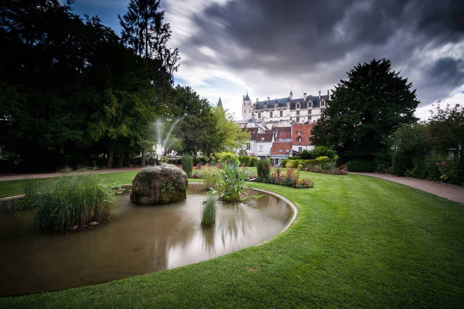 Facing the royal palace of the French town of loches, Chateau de Loches in Loire Valley, France