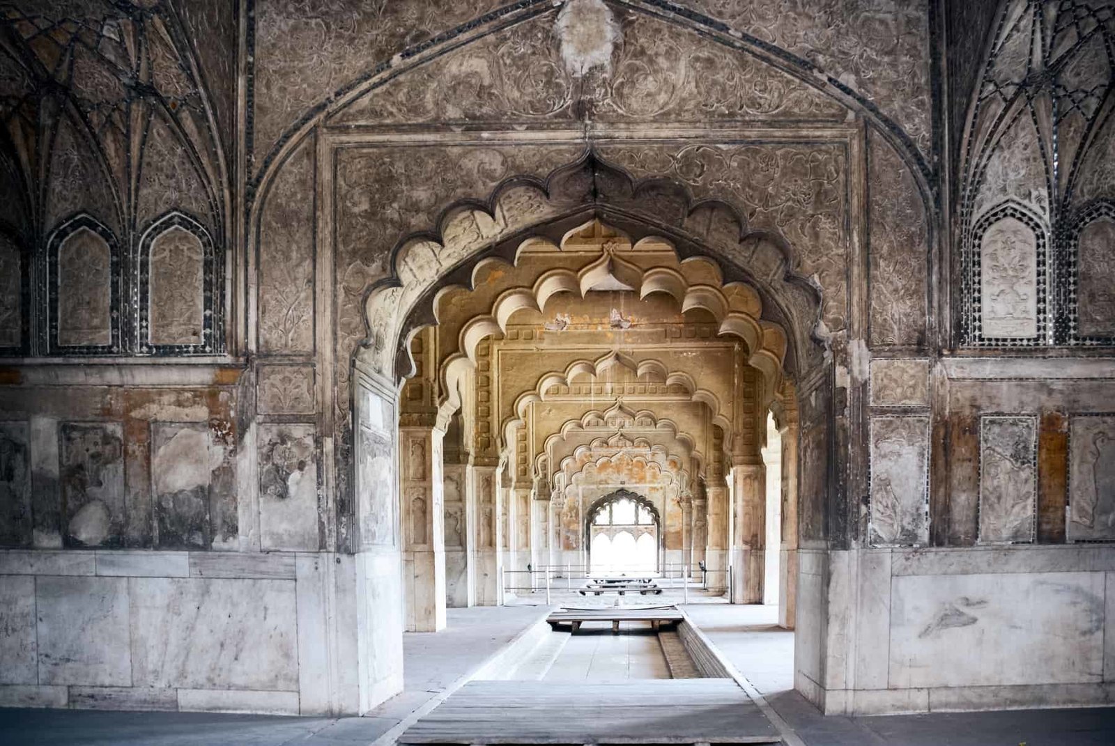 Interior arches of Red Fort in Delhi