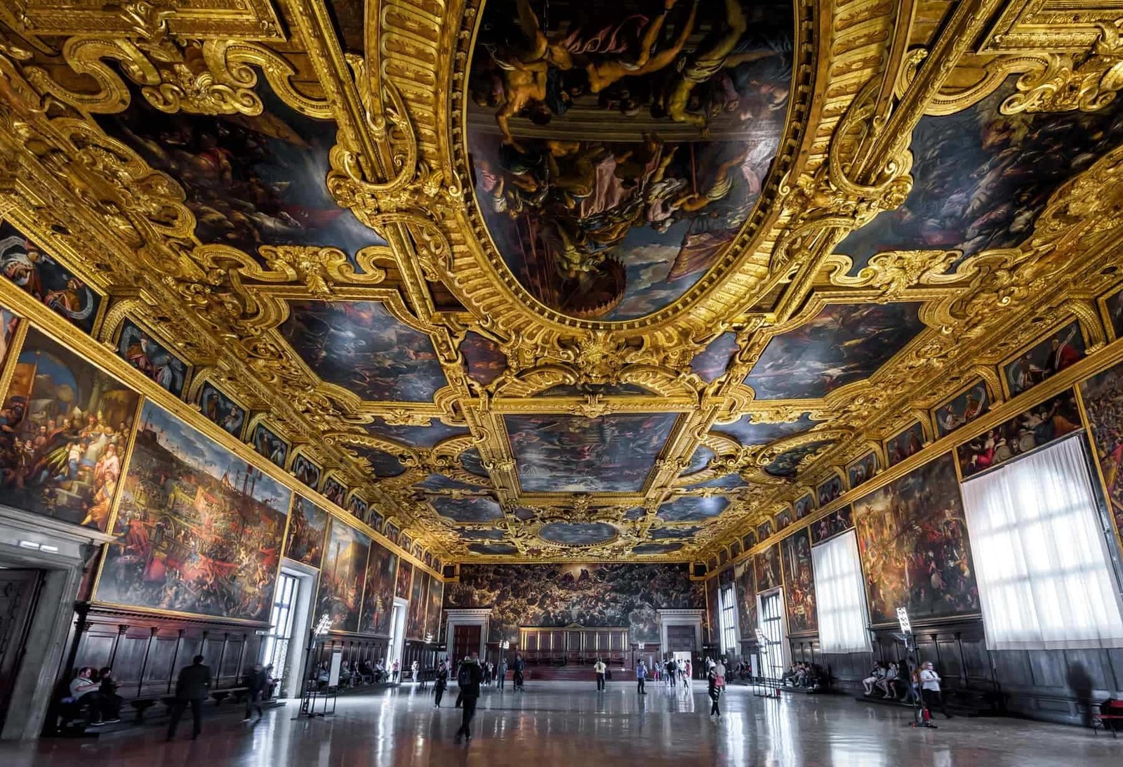 Interior of the Doge`s Palace (Palazzo Ducale), the Higher Council Hall. Doge`s Palace was built in 15th cent on St Mark`s Square and is one of the main tourist attractions of Venice.