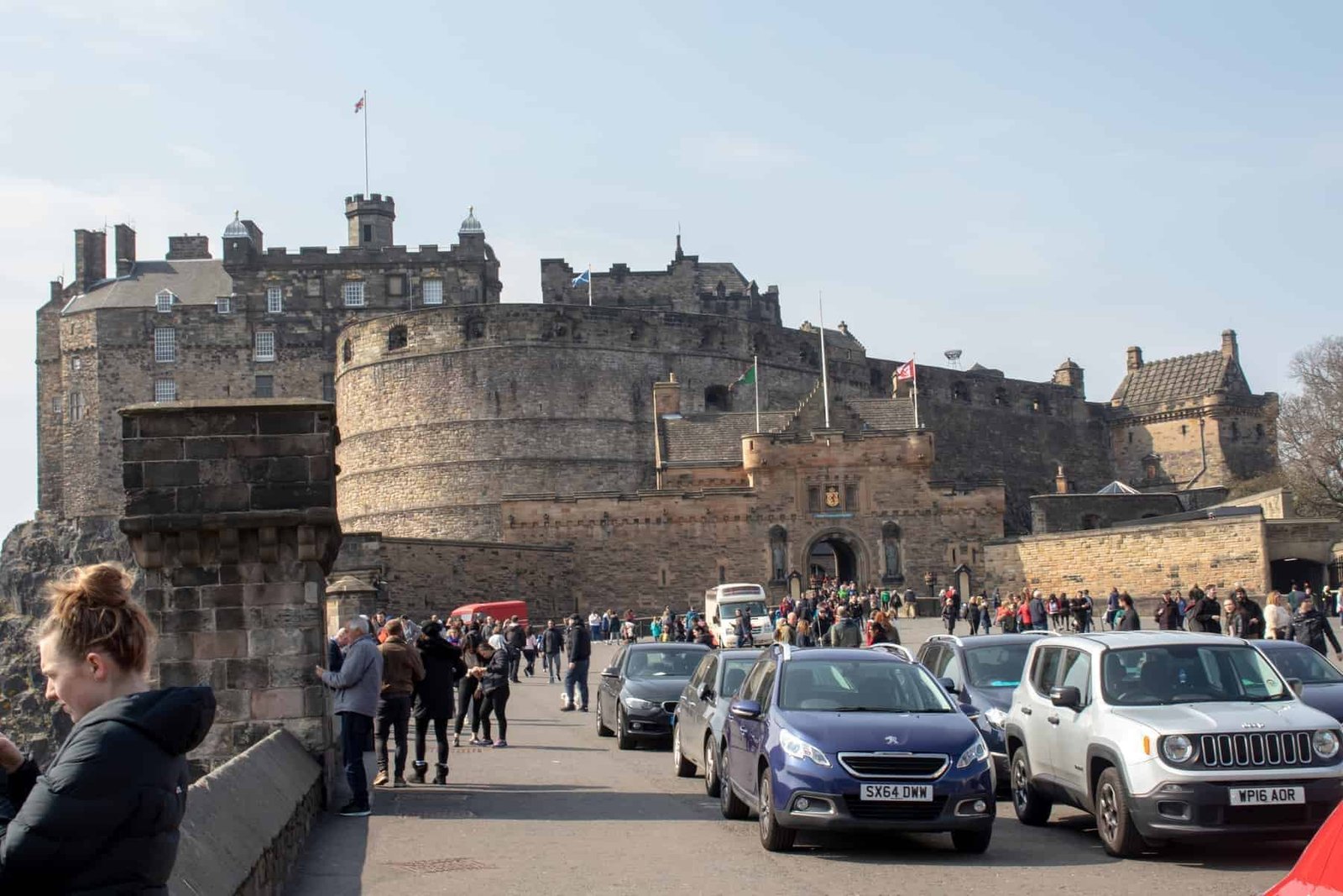 Edinburgh, Scotland view of the busy entrance to Edinburgh Castle