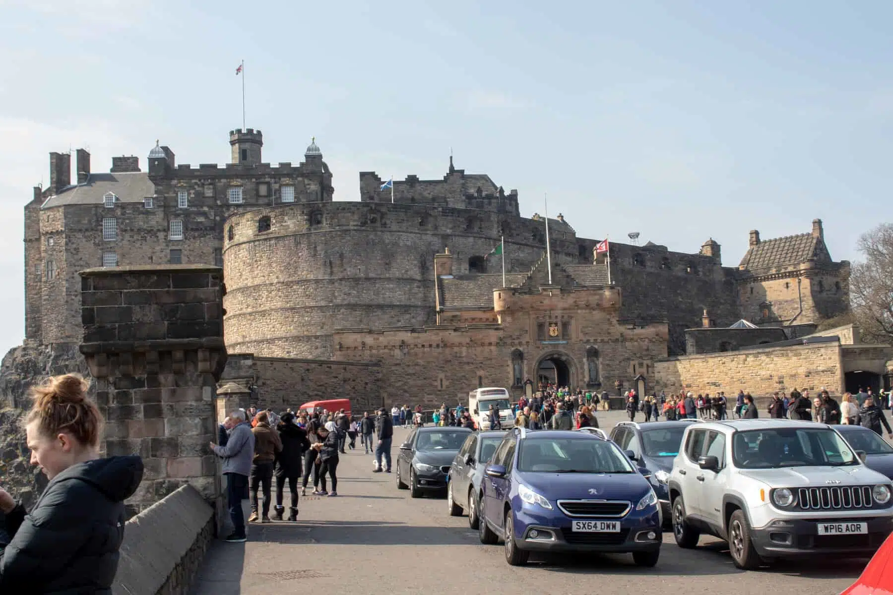 Edinburgh, Scotland view of the busy entrance to Edinburgh Castle