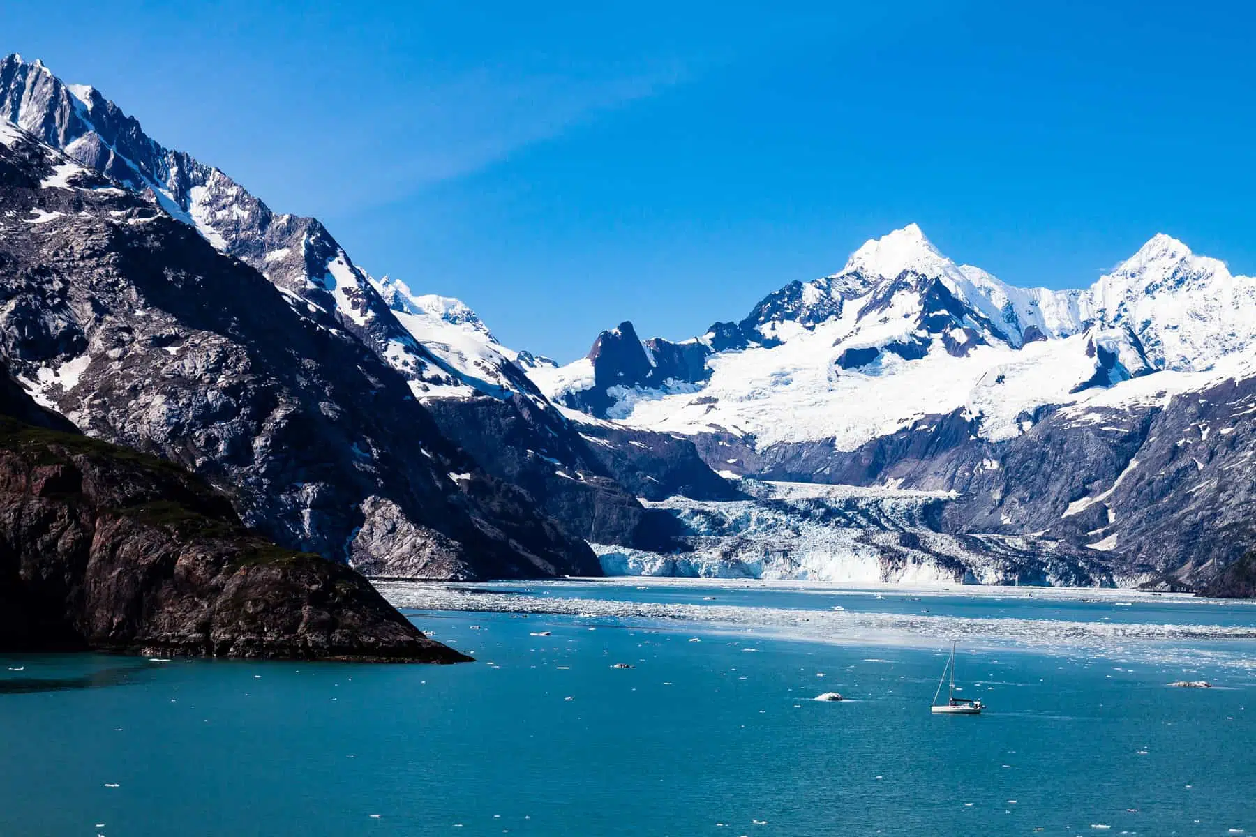 infinite adventures — Sailboat and galciers in Glacier National park in Alaska