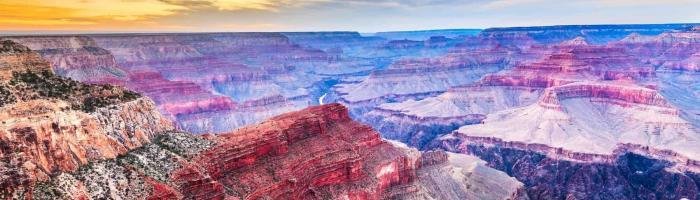 15 top places to visit in the US.Grand Canyon, Arizona, USA at dusk from the south rim.