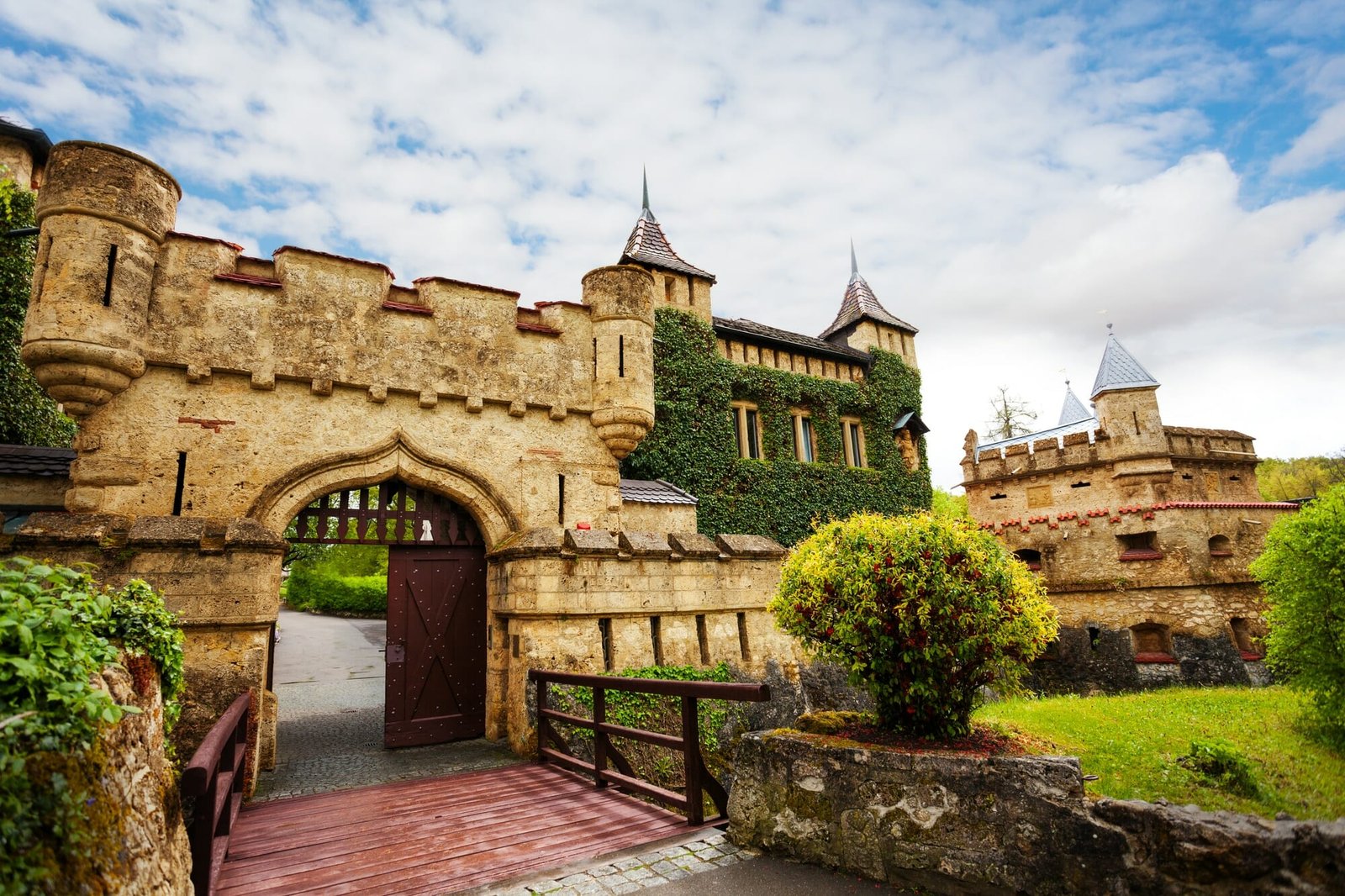 Schloss Lichtenstein castle gates to outer part of the castle, Germany