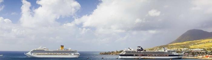 Basseterre, Saint Kitts and Nevis - January 07, 2016: Cruise ships Costa Magica and Celebrity Cruises docked in the port of Basseterre, Saint Kitts Island