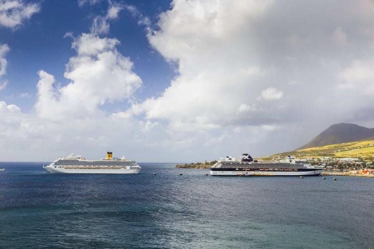 Basseterre, Saint Kitts and Nevis - January 07, 2016: Cruise ships Costa Magica and Celebrity Cruises docked in the port of Basseterre, Saint Kitts Island