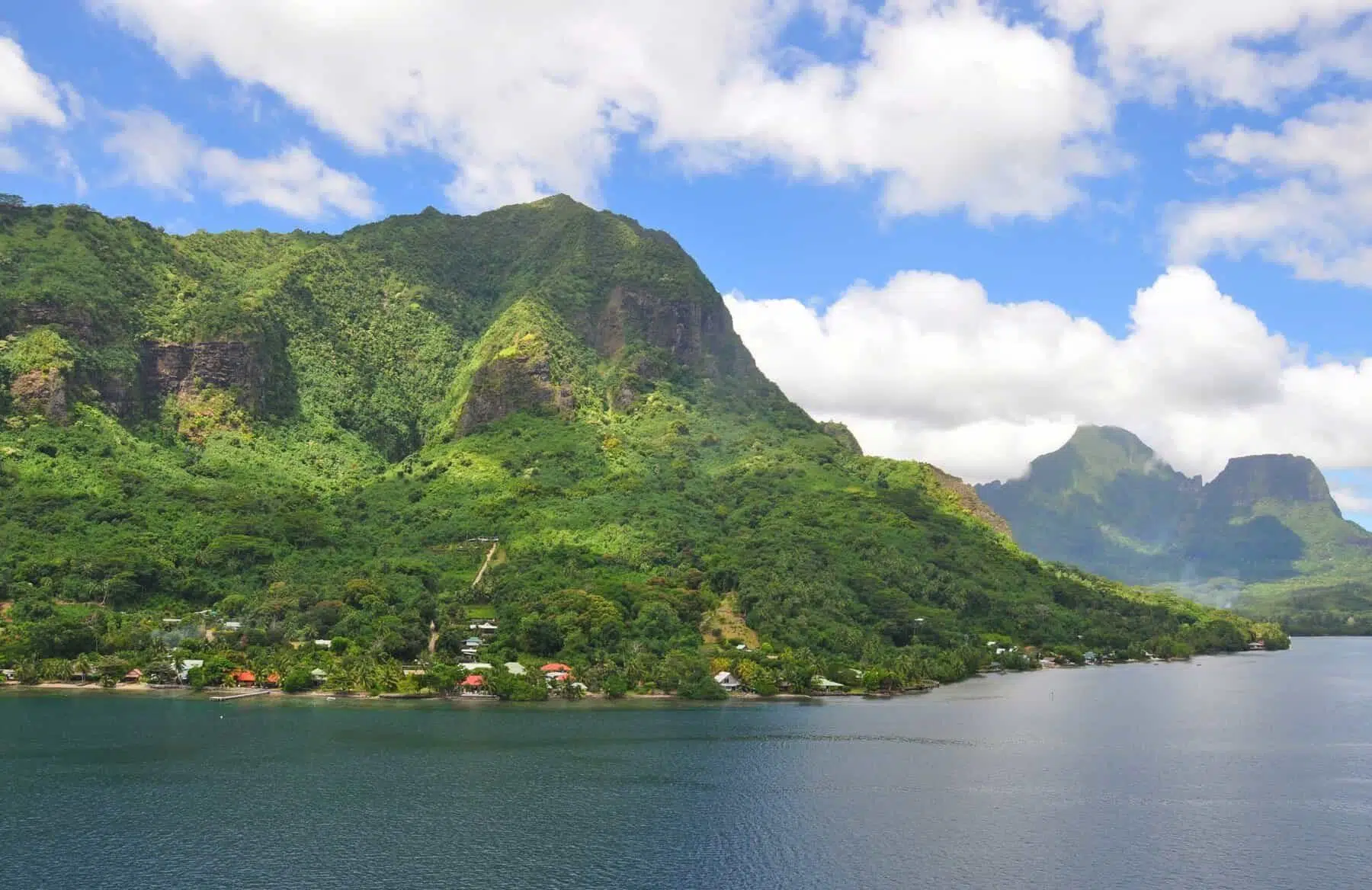 Tahiti islands landscape seing from cruise ship during sailing