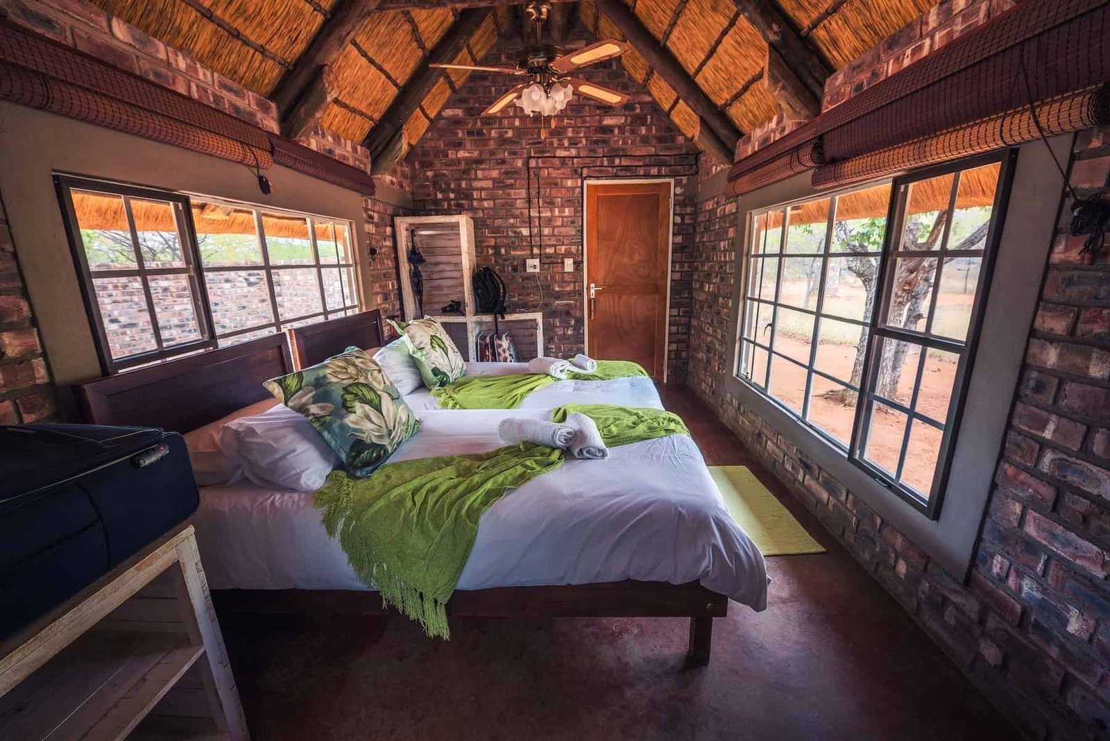 Chalet interior of the Kaoko Bush Lodge in Kamanjab. This desert lodge is located near the Galton Gate of Etosha National Park.