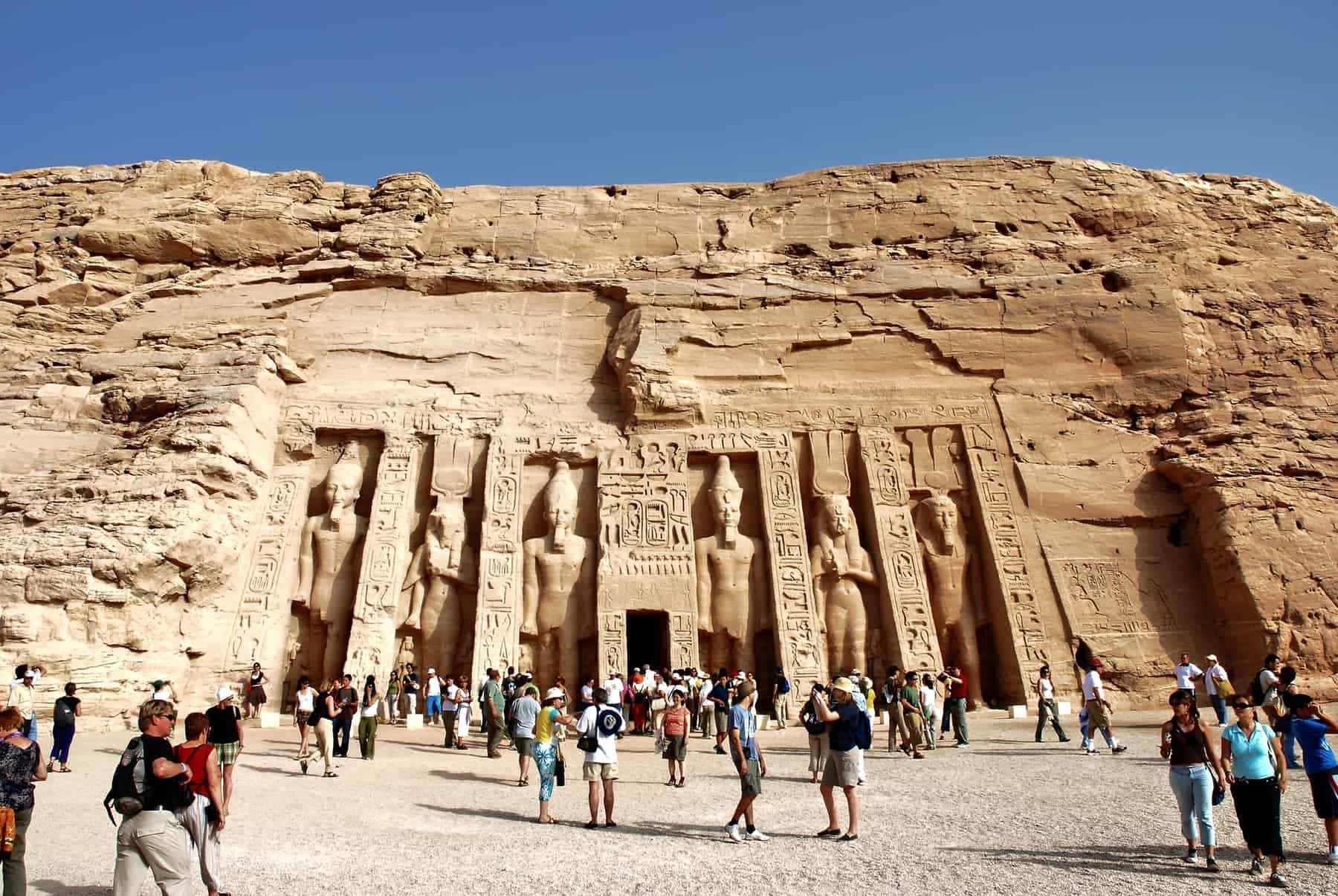 Nefertari Temple in Abu Simbel. Nefertari was the queen of Pharaoh Ramses II. Abu simbel at asswan lake is a highlight at a trip through egypt