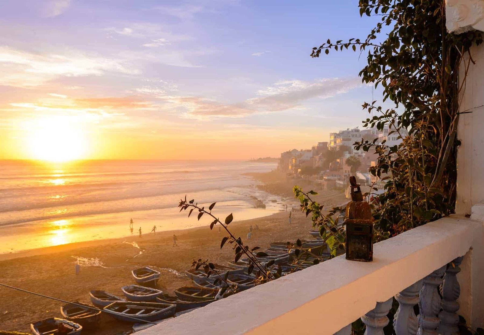 A sunset view of taghazout surf and fishing village in agadir, morocco