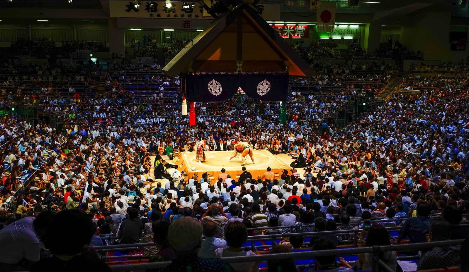 Tokyo, Japan. Sumo fighters and sumo wrestlers training in sumo stables preparing for the sumo tournament in Tokyo, Japan.