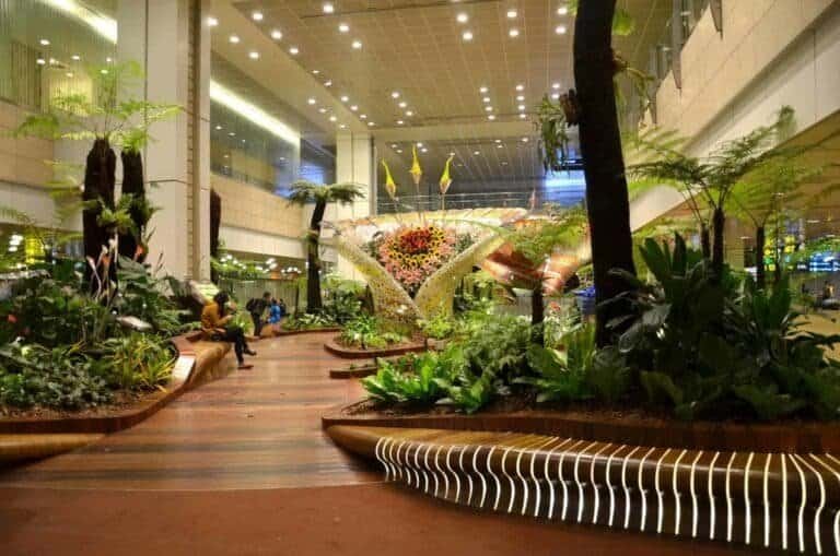SINGAPORE Enchanted garden at Changi international airport on March 25, 2015 in Singapore. Changi Airport serves more than 100 airlines.