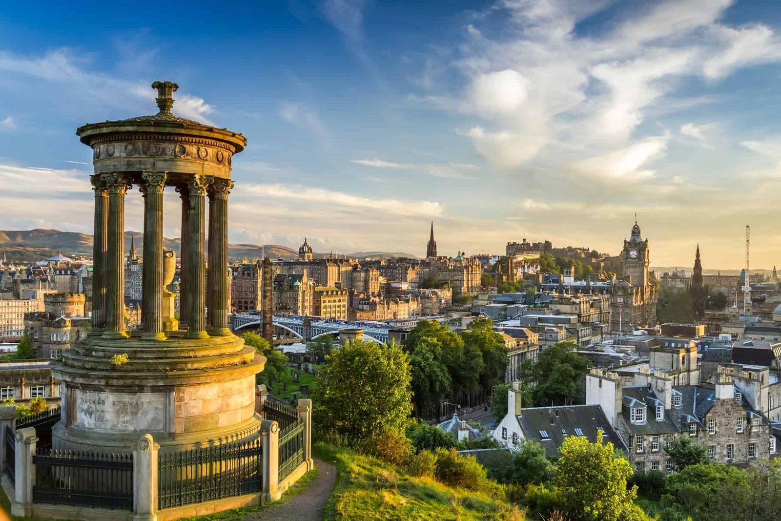 the castle from Calton Hill at sunset, Edinburgh, Scotland