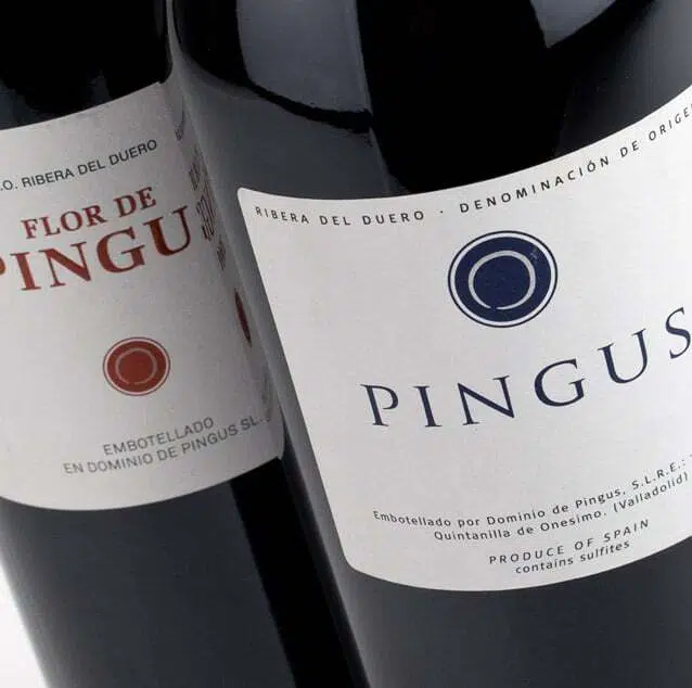 Ribera del Duero Pinguus wine bottles, red wine with exclusive vineyard branding.