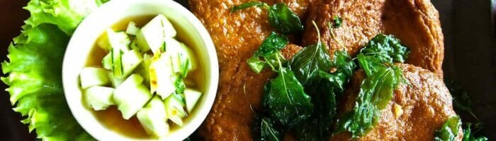 Thai Food Fish Cake (Tod Mun Pla Krai) , traditional thai cuisine, shallow depth of field