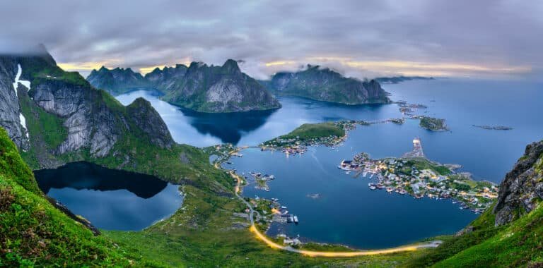 Travel Agencies around the world. Mountains and Reine in Lofoten islands, NorwayAgencies around the worldmountains and Reine in Lofoten islands, Norway