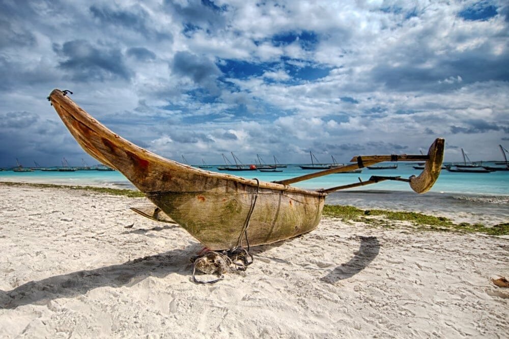 Boat on the beach, easy as a simple life, Zanzibar, Africa on the rise