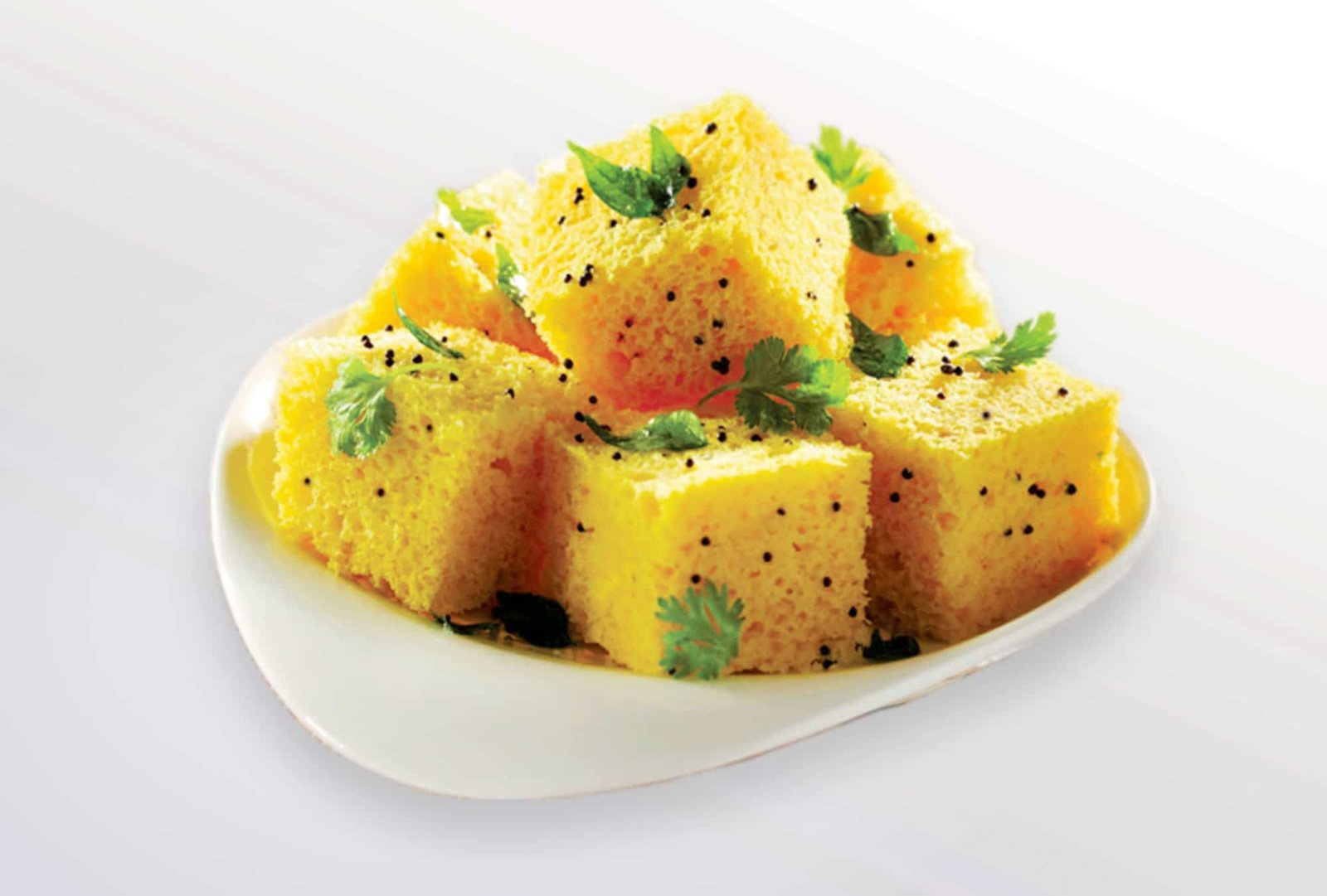 Popular Indian Gujarati dish, Traditional Street Food, Sev Khaman Dhokla, Served With Chutney or Chili