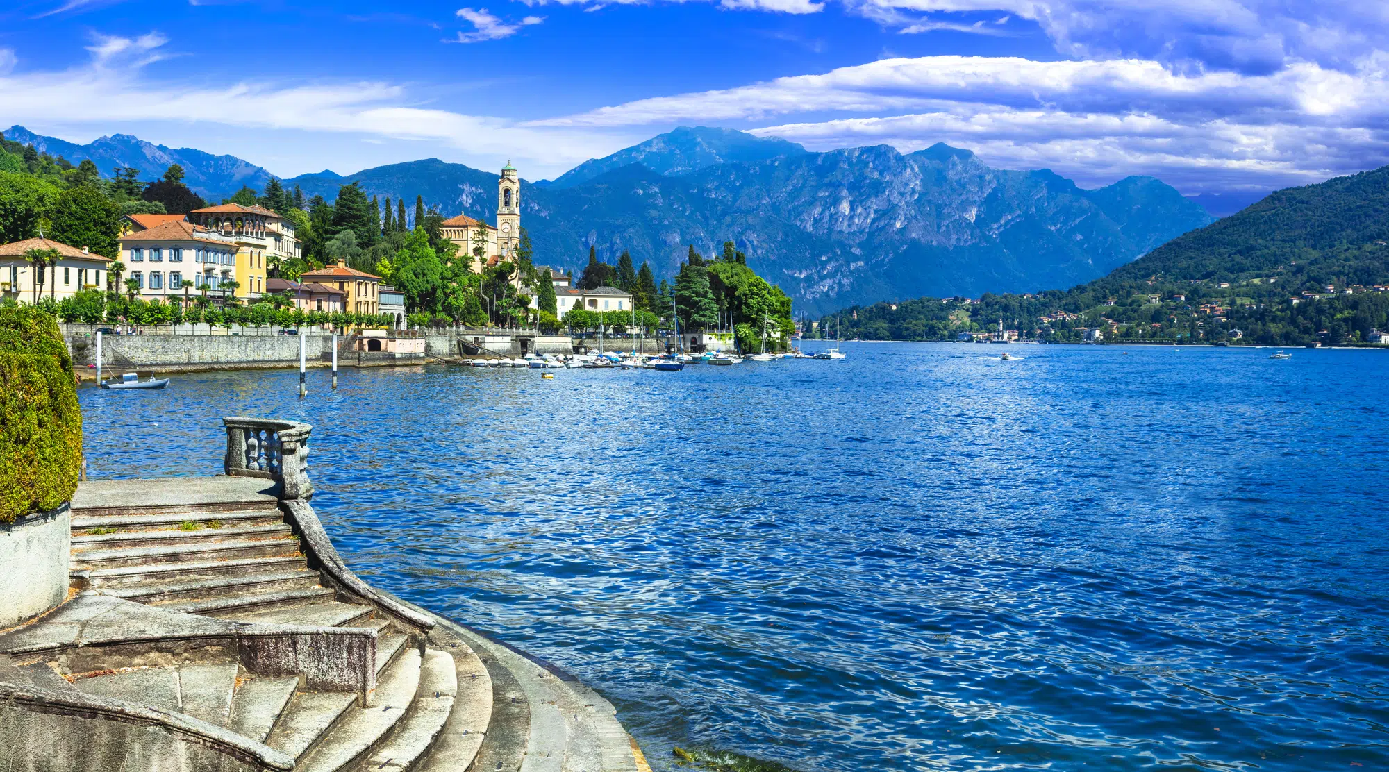 Beautiful Lago di Como with splendid views. Village Tremezzina. Lombardia, Italy, Luxury travel in Europe