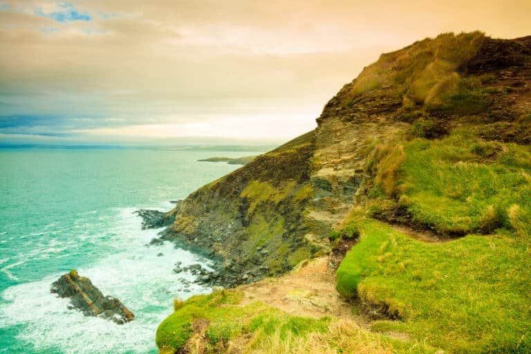Irish landscape. Coastline atlantic ocean rocky coast scenery. County Cork, Ireland Europe. Beauty in nature.