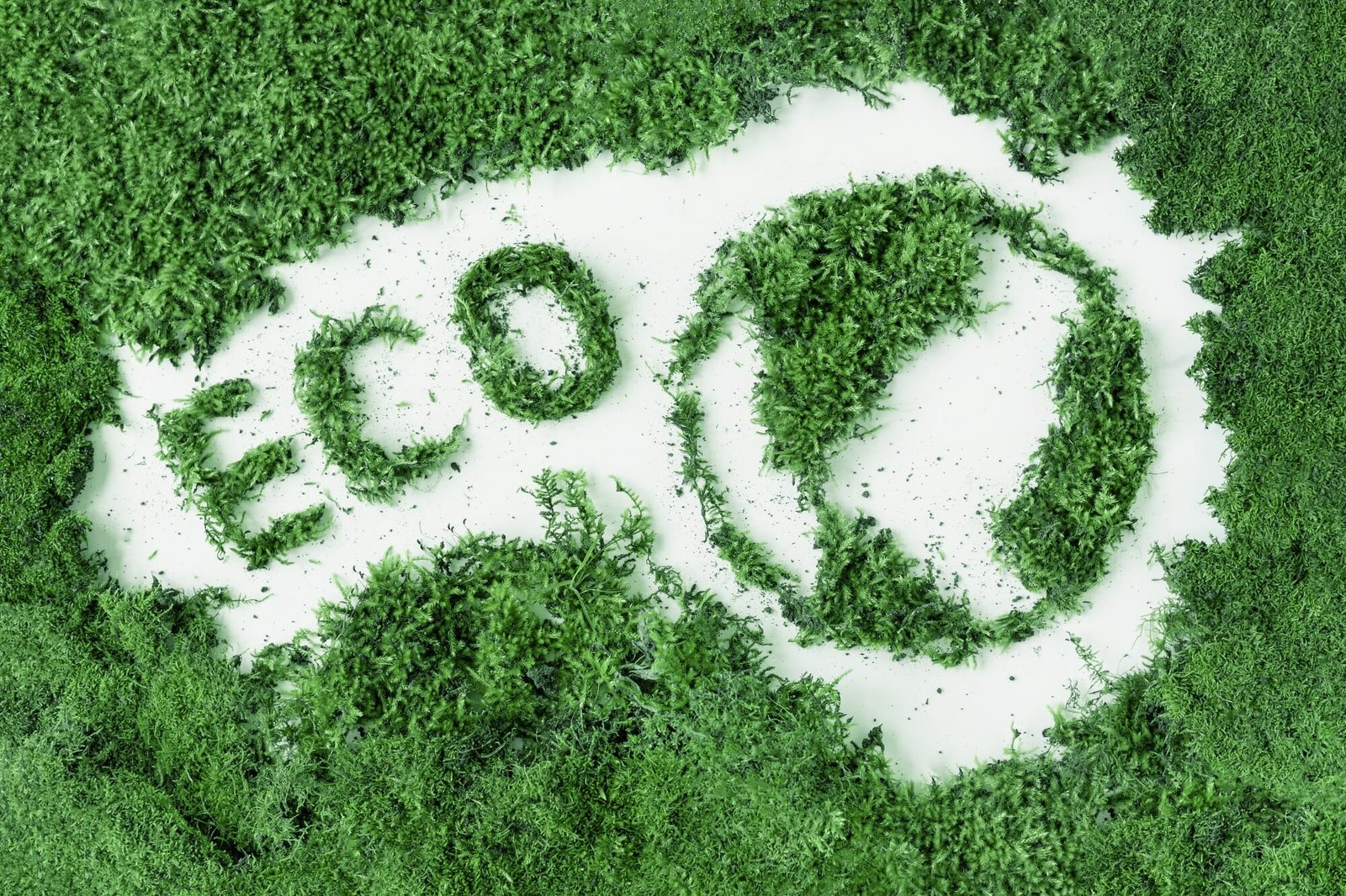 The inscription of grass and moss, the word eco. Environmental concept protection of the environment and care for nature.