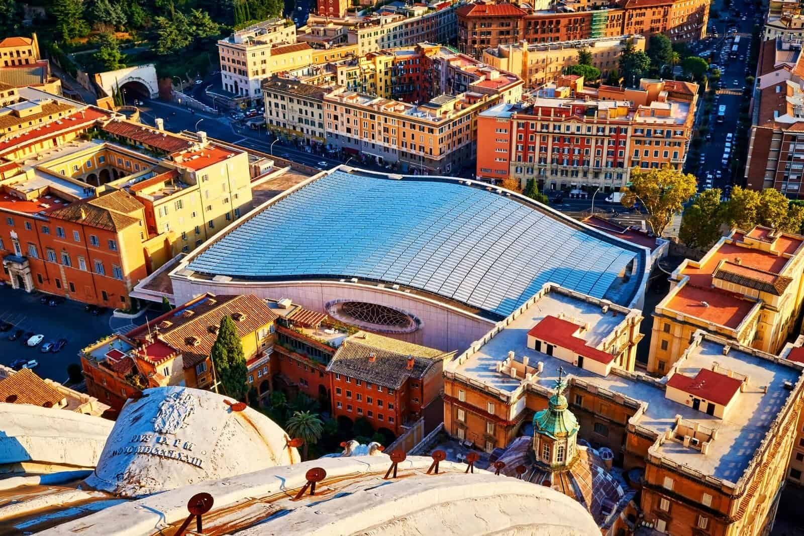 Pope Paul VI Audience Hall, viewed from the dome of St. Peter's, showing the photovoltaic panel roof