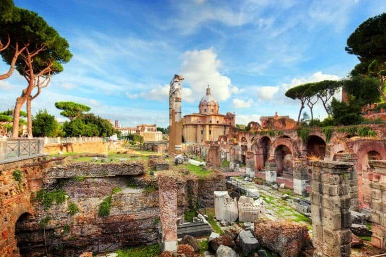The Roman Forum, Italian Foro Romano in Rome, Italy. Ruins of Roman ancient city.