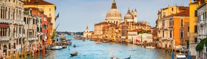 Venice, Canal Grande panorama at sunset, romance