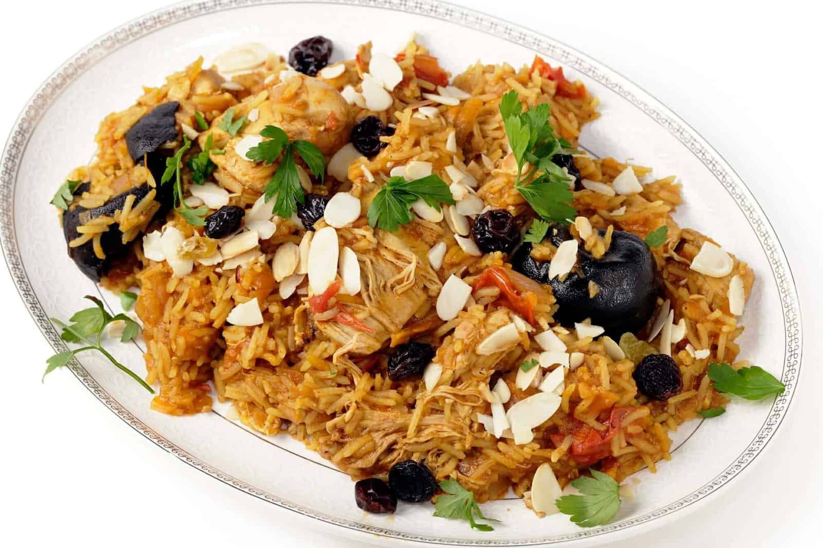 Chicken kabsa dish from above, Middle Eastern Cuisine