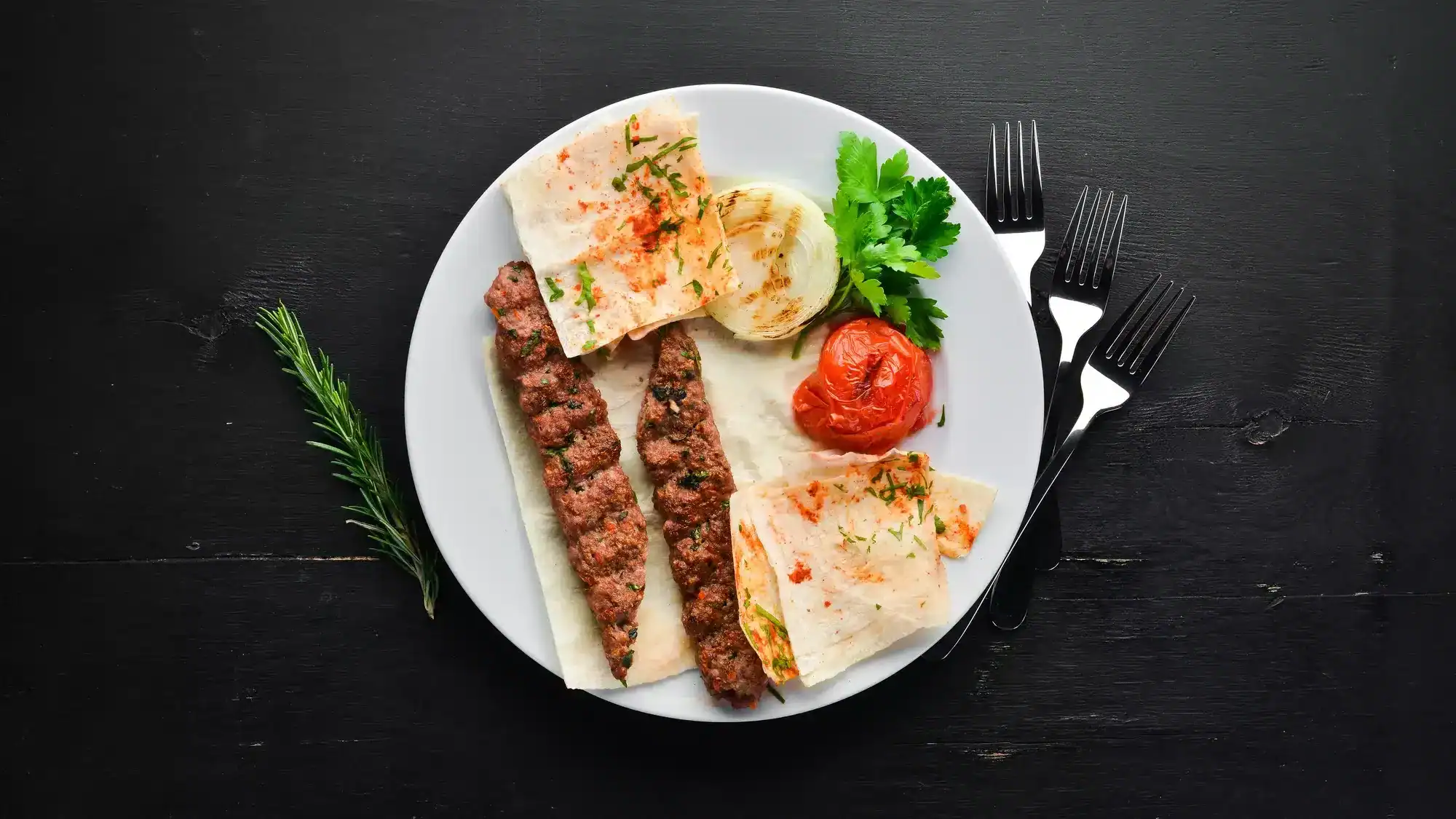 Lamb Kebab. Pita bread and spices. Middle East food
