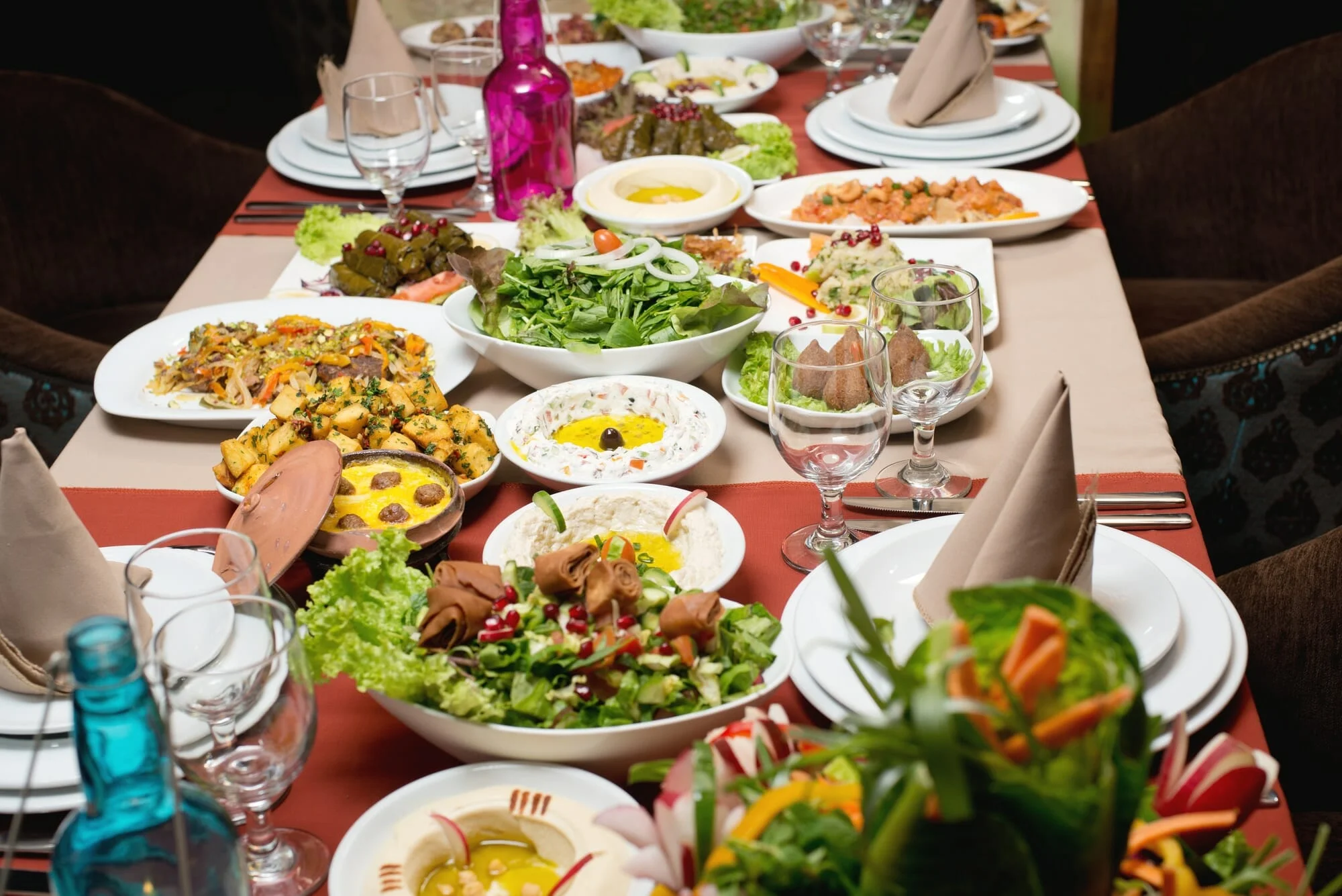 middle east food milleniums — Table with various arabic food served. Middle East food